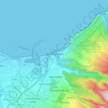 La Possession topographic map, elevation, terrain