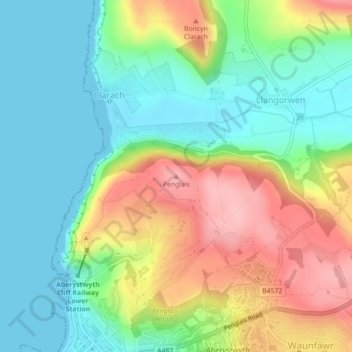 Penglais topographic map, elevation, terrain