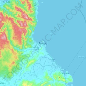 Tandag topographic map, elevation, terrain