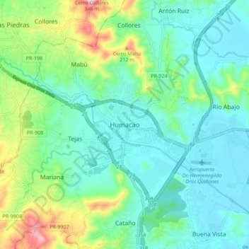 Humacao topographic map, elevation, terrain