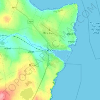 Wick topographic map, elevation, terrain