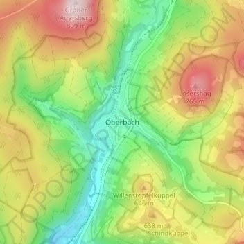 Oberbach topographic map, elevation, terrain