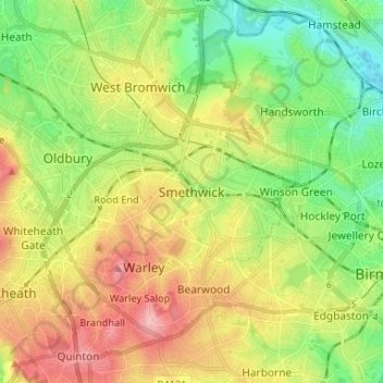 Smethwick topographic map, elevation, terrain