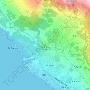 Three crosses topographic map, elevation, terrain