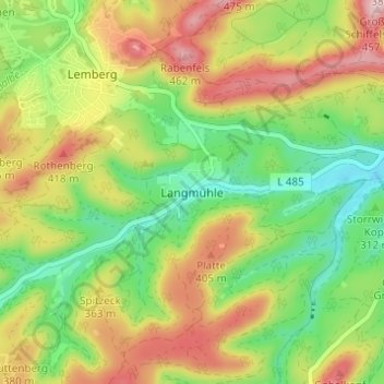 Langmühle topographic map, elevation, terrain