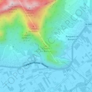 Cabezo las Bancas topographic map, elevation, terrain