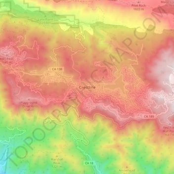 Crestline topographic map, elevation, terrain
