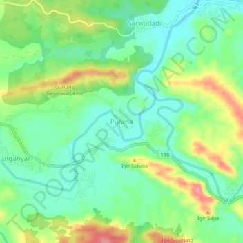 Purana topographic map, elevation, terrain