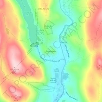 Goss Heights topographic map, elevation, terrain