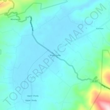 Shady Valley topographic map, elevation, terrain