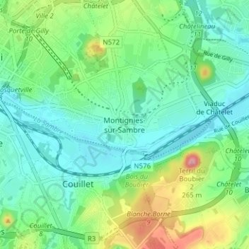 Montignies-sur-Sambre topographic map, elevation, terrain