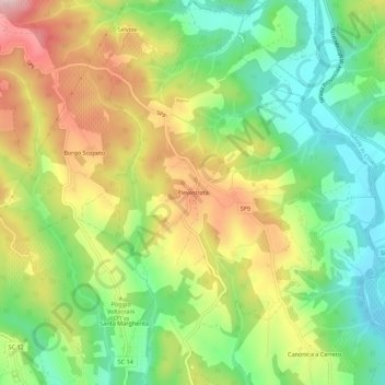 Pievasciata topographic map, elevation, terrain