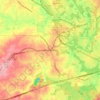 Lithia Springs topographic map, elevation, terrain