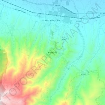 Rossano topographic map, elevation, terrain