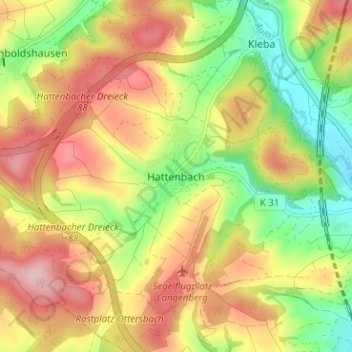 Hattenbach topographic map, elevation, terrain