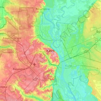 Kyiv topographic map, elevation, terrain