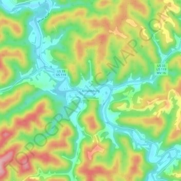 Arnoldsburg topographic map, elevation, terrain