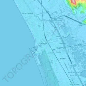Viareggio topographic map, elevation, terrain