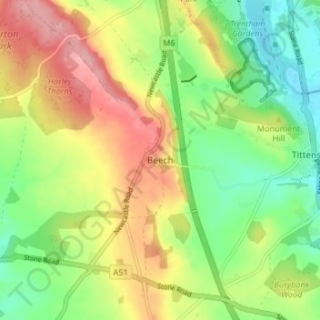Beech topographic map, elevation, terrain