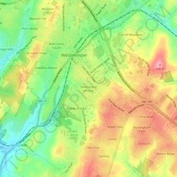 Washington Heights topographic map, elevation, terrain