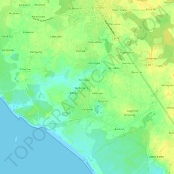 Kerjoyeux topographic map, elevation, terrain