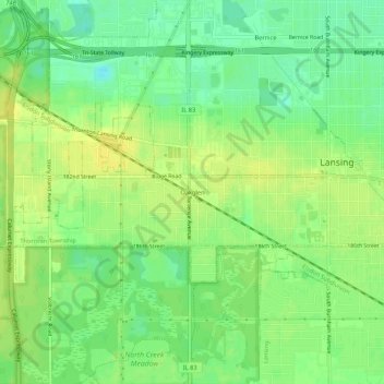 Oakglen topographic map, elevation, terrain
