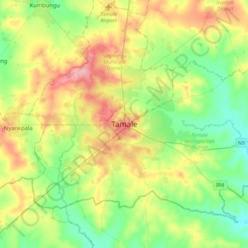 Tamale topographic map, elevation, terrain