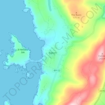 Bigton topographic map, elevation, terrain