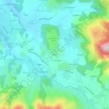 Ahaxe topographic map, elevation, terrain