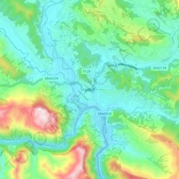 Vyas (Damauli) topographic map, elevation, terrain