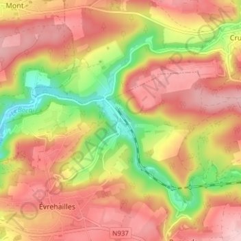 Bauche topographic map, elevation, terrain