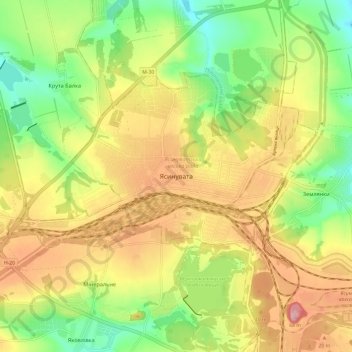Yasynuvata topographic map, elevation, terrain