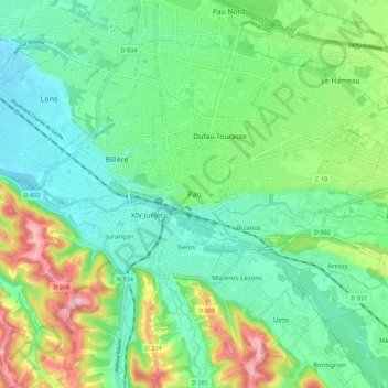 Pau topographic map, elevation, terrain