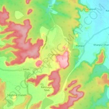 Chanderi topographic map, elevation, terrain