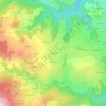 Rossigneux topographic map, elevation, terrain