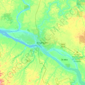 Kisangani topographic map, elevation, terrain