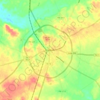 Crockett topographic map, elevation, terrain