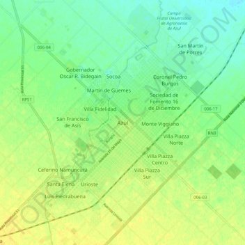 Azul topographic map, elevation, terrain