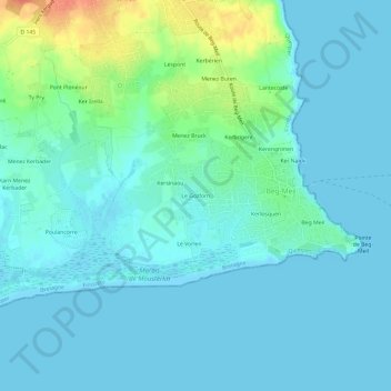 Le Gozforn topographic map, elevation, terrain
