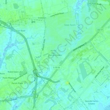 Wando Estates topographic map, elevation, terrain
