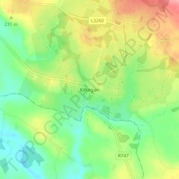 Kiltegan topographic map, elevation, terrain