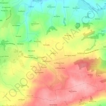 Langue topographic map, elevation, terrain