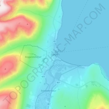 Dalvík topographic map, elevation, terrain