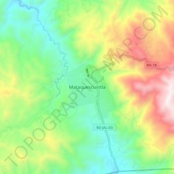 Mataquescuintla topographic map, elevation, terrain