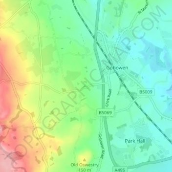 Lower Hengoed topographic map, elevation, terrain