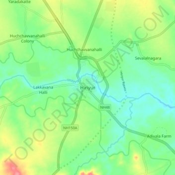 Hiriyur topographic map, elevation, terrain