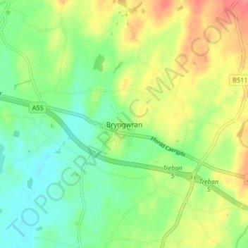 Bryngwran topographic map, elevation, terrain