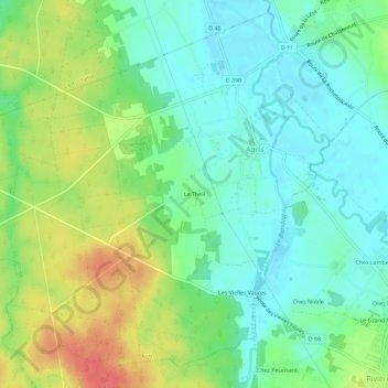 Le Theil topographic map, elevation, terrain