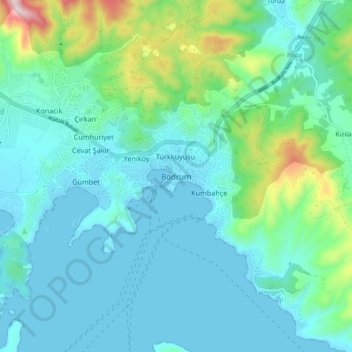 Bodrum topographic map, elevation, terrain