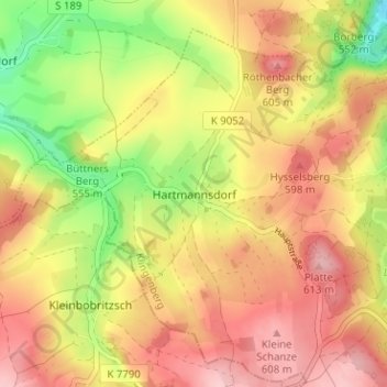 Hartmannsdorf topographic map, elevation, terrain